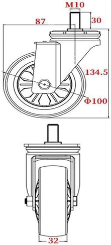 1 Piece 4 inch M10/M12/M14/M16/M20 Screw Universal Wheel with Brake Rubber Shaft Caster Pulley Silent Machine Single Load 140KG(M14- with Brakes) in Kuwait