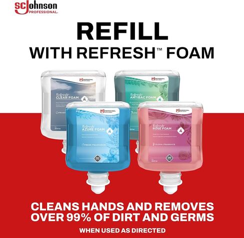 SC Johnson Professional Azure FOAM Dispenser and Refill Starter Kit, Wall Mount Soap Dispenser for Hand Soap, 1 Refresh Azure FOAM Hand Wash, 1 Liter Cartridge, 33.8 fl. oz., for Professional Use Only in Saudi Arabia