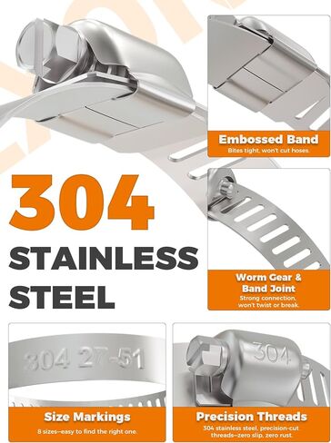 خرطوم مشبك الفولاذ المقاوم للصدأ 200pcs خرطوم المشبك مجموعة التشويش قابلة للتعديل 1/4 "~ 2" (6 ~ 51mm) مشبك خرطوم العتاد الدودة ، مشابك خرطوم صغيرة الشقوق للسيارات ، خط الوقود ، الأنابيب ، الرادياتير in Saudi Arabia