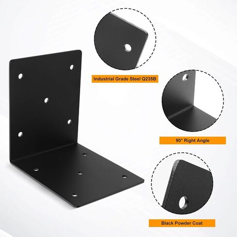4 حزمة 6 "x6" x5 "L اليمنى ، أقواس الزاوية الصلب الثقيلة ، 90 درجة ما بعد القوس ، DIY L رف ، دعم موصل الأخشاب المعدنية لـ 6 × 6،6x8 الخشب in Kuwait