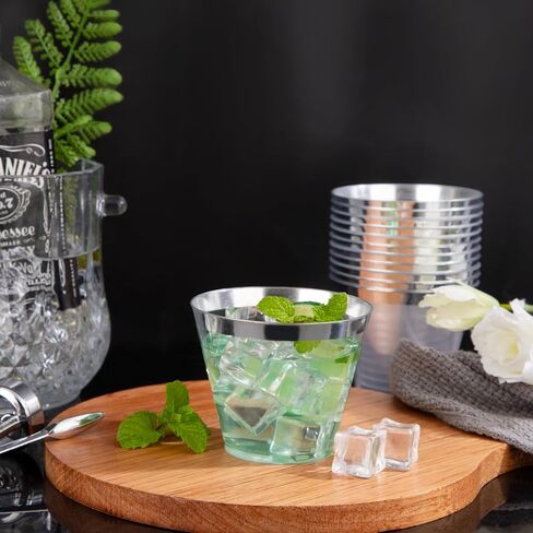 Hioasis 200pcs 9oz أكواب صافية - أكواب يمكن التخلص منها من البلاستيك مع تقليم ذهبي ، وخدمة شديدة الخالية in Kuwait