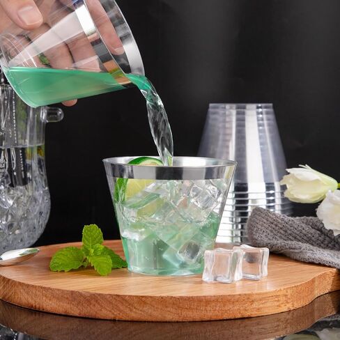 Hioasis 200pcs 9oz أكواب صافية - أكواب يمكن التخلص منها من البلاستيك مع تقليم ذهبي ، وخدمة شديدة الخالية in Kuwait