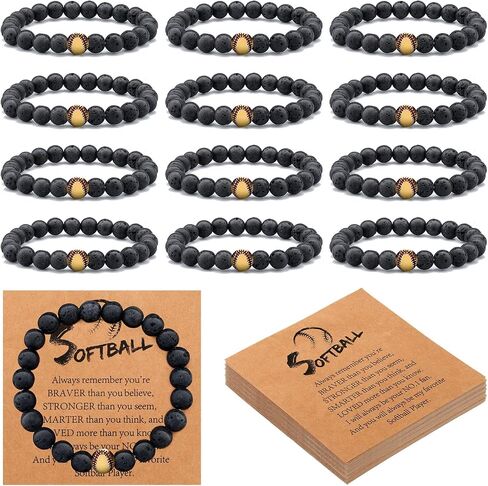 12 Sets Softball Bracelets Team Gift Lave Stone Beaded Bracelet with Inspirational Card for Softball Team Party Favors in Saudi Arabia