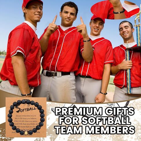 12 Sets Softball Bracelets Team Gift Lave Stone Beaded Bracelet with Inspirational Card for Softball Team Party Favors in Saudi Arabia