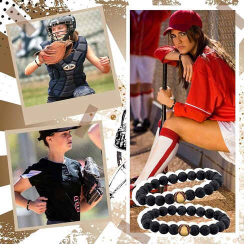 12 Sets Softball Bracelets Team Gift Lave Stone Beaded Bracelet with Inspirational Card for Softball Team Party Favors in Saudi Arabia