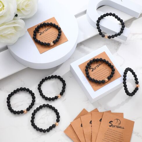 12 Sets Softball Bracelets Team Gift Lave Stone Beaded Bracelet with Inspirational Card for Softball Team Party Favors in Saudi Arabia