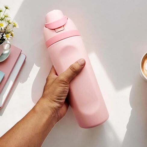 غلاية من الفولاذ المقاوم للصدأ معزولة عامة مع قش ، مثالية للرياضة والسفر ، خالية من BPA (الوردي) ، نفس السعة in Kuwait
