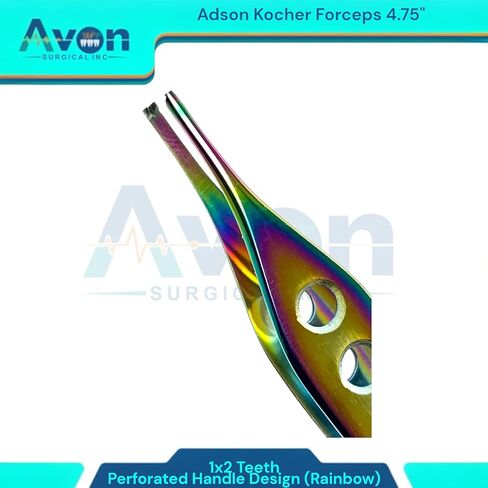Rainbow Titanium Color Adson Forceps 4.75in (12cm) German Stainless Steel - Veterinary, Dental Instruments (Set of 4 - Serrated + 1x2 Teeth) in Kuwait