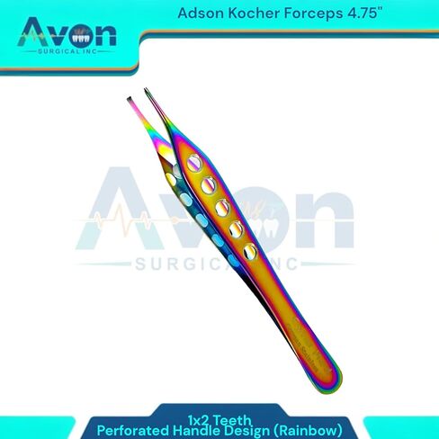 Rainbow Titanium Color Adson Forceps 4.75in (12cm) German Stainless Steel - Veterinary, Dental Instruments (Set of 4 - Serrated + 1x2 Teeth) in Kuwait