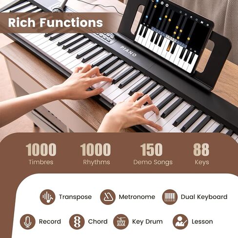 Costzon 88-key لوحة مفاتيح البيانو القابلة للطي ، البيانو الكهربائي شبه الموزونة بالحجم الكامل البيانو الرقمي مع ميدي ، ميكروفون ، حامل الموسيقى وحقيبة ، بيانو لوحة المفاتيح المحمولة للمبتدئين المراهقين البالغين (الوردي) in Saudi Arabia