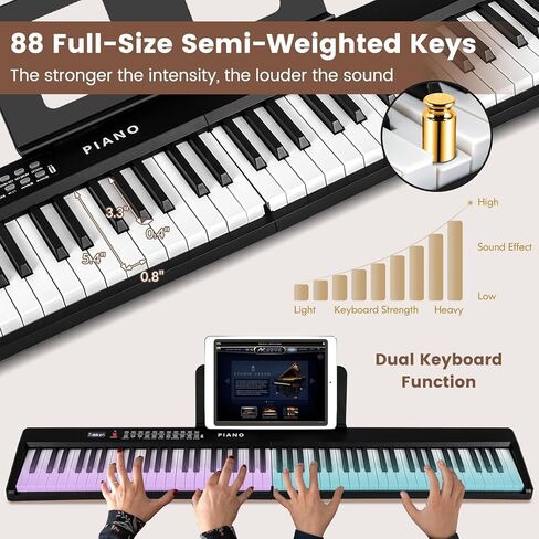 Costzon 88-key لوحة مفاتيح البيانو القابلة للطي ، البيانو الكهربائي شبه الموزونة بالحجم الكامل البيانو الرقمي مع ميدي ، ميكروفون ، حامل الموسيقى وحقيبة ، بيانو لوحة المفاتيح المحمولة للمبتدئين المراهقين البالغين (الوردي) in Saudi Arabia