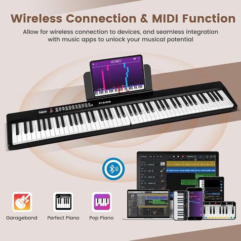 Costzon 88-key لوحة مفاتيح البيانو القابلة للطي ، البيانو الكهربائي شبه الموزونة بالحجم الكامل البيانو الرقمي مع ميدي ، ميكروفون ، حامل الموسيقى وحقيبة ، بيانو لوحة المفاتيح المحمولة للمبتدئين المراهقين البالغين (الوردي) in Saudi Arabia