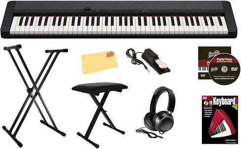 Casio CT-S1 Casiotone 61-Key Portable Keyboard - White Bundle with Adjustable Stand, Bench, Sustain Pedal, Headphones, Instructional Book, Instructional DVD, and Austin Bazaar Polishing Cloth in Saudi Arabia