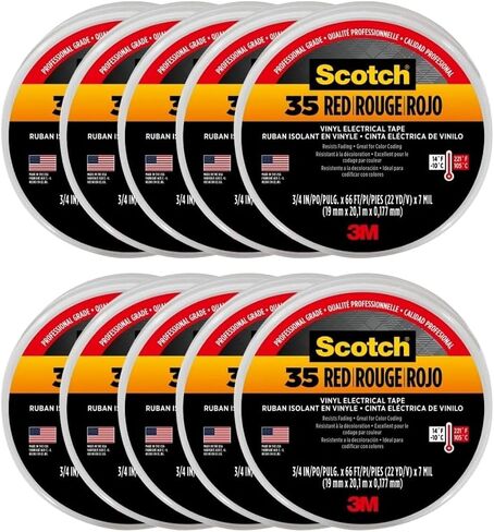 3M Scotch Vinyl Color Colling Tape #35 ، 3/4 "× 66 '-شريط عزل ذو درجة حمراء وترميز الألوان ، 10 لفات in Kuwait