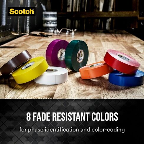 3M Scotch Vinyl Color Colling Tape #35 ، 3/4 "× 66 '-شريط عزل ذو درجة حمراء وترميز الألوان ، 10 لفات in Kuwait