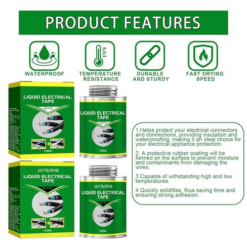 الشريط الكهربائي السائل (أسود+أبيض) 2pcs- طلاء مطاطي مرن للأسلاك والكابلات والسباكة ، مانعة عزل مقاومة للماء ، يجف سريعًا ، مضاد للتآكل in Kuwait