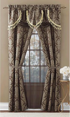 Montgomery Ward Alicia Window Set - Elegant Curtains, Panel, Tie Backs, Braided Valance, Burgundy/Gold in Saudi Arabia