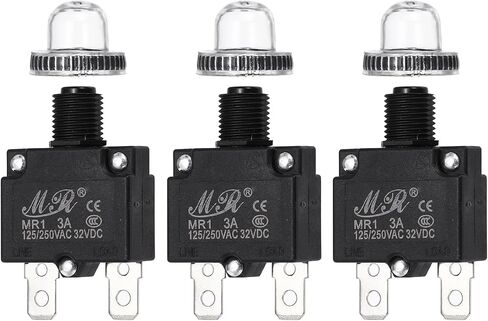 MECCANIXITY 3 Pcs 3Amp Push Button Circuit Breaker,125/250V AC 32V DC Manual Reset Thermal Overload Protector with Waterproof Button Caps in Saudi Arabia