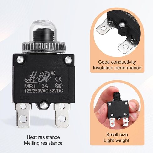 MECCANIXITY 3 Pcs 3Amp Push Button Circuit Breaker,125/250V AC 32V DC Manual Reset Thermal Overload Protector with Waterproof Button Caps in Saudi Arabia
