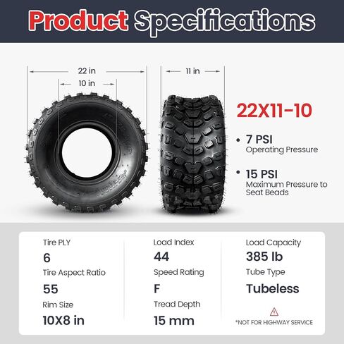 Set of 2 All-Terrain 19x7-8 19x7x8 ATV UTV Tires for Trail, Mud, and Sand, 4-Ply, Load Capacity: 220 lbs, Tubeless in Saudi Arabia