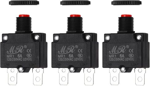 Meccanixity 3 PCS 3AMP قاطع الدائرة الحرارية ، 125/250V AC 32V DC زر الضغط اليدوي تبديل حمولة الحمل الزائد ، الأحمر in Kuwait