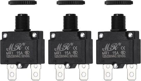 Meccanixity 3 PCS 3AMP قاطع الدائرة الحرارية ، 125/250V AC 32V DC زر الضغط اليدوي تبديل حمولة الحمل الزائد ، الأسود in Kuwait