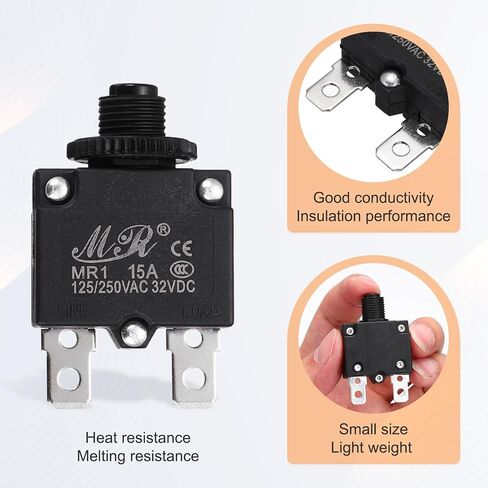 Meccanixity 3 PCS 3AMP قاطع الدائرة الحرارية ، 125/250V AC 32V DC زر الضغط اليدوي تبديل حمولة الحمل الزائد ، الأسود in Kuwait