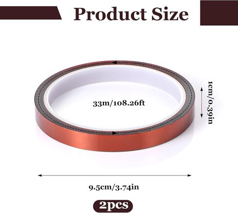 2 Rolls 10mm X 33m 108ft Heat Tape, Adhesive Vinyl Heat Resistant Tape for Sublimation, Insulation Temperature Transfer Press Tapes for Electronics Soldering, Circuit Board, No Residue in Saudi Arabia
