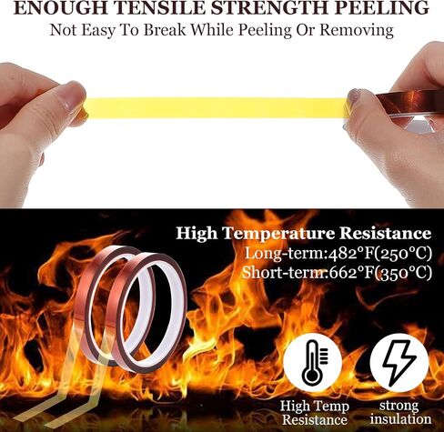 2 Rolls 10mm X 33m 108ft Heat Tape, Adhesive Vinyl Heat Resistant Tape for Sublimation, Insulation Temperature Transfer Press Tapes for Electronics Soldering, Circuit Board, No Residue in Saudi Arabia