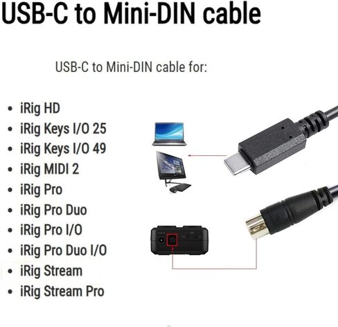 USB-C to Mini-Din MIDI 7 Pin Male Cable, Compatible with IK Multimedia iRig Series HD, HD-A, Keys I/O 25, I/O49, MIDI 2, Pro, Pro Duo, Pro Duo I/O, Pro I/O, Stream,Black (Length: 1m/3.3ft) in Kuwait