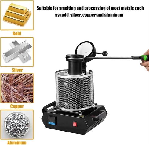 Gold Smelting Furnace Kit, 1600W Digital Melting Furnace Machine Smelter Casting Refining Jewelry, 1150℃/2102℉, Can be Heated Quickly, Work Safety(1kg) in Kuwait