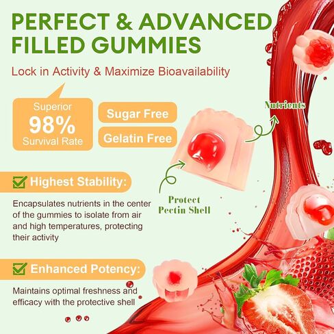 Sugar Free 5-in-1 Probiotic Prebiotic Postbiotic Gummy, Probiotics for Women Men with Digestive Enzymes, Peppermint, Complete Immune, Gut & Digestive Support, Vegan, 60 Cts, Strawberry Flavor in Kuwait