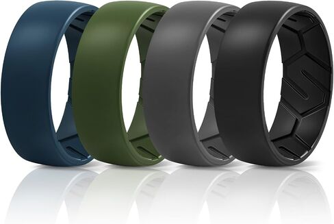 Egnaro Men's Silicone Rings 8mm Wide 2.2mm Thick Rubber Wedding Bands, 1/4/5/6/7 Multipack of Breathable Patent-Pending Design in Saudi Arabia