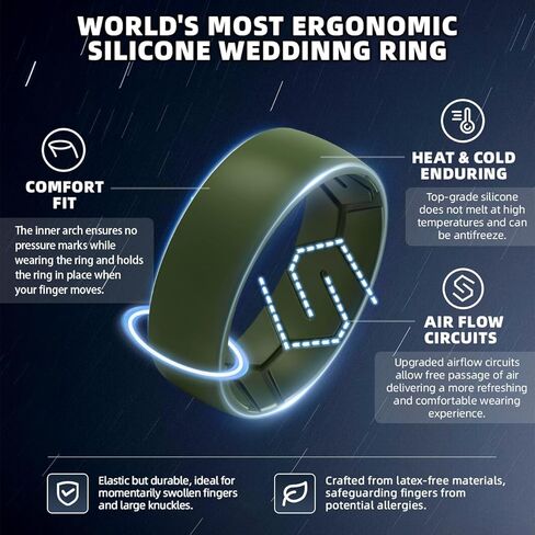 Egnaro Men's Silicone Rings 8mm Wide 2.2mm Thick Rubber Wedding Bands, 1/4/5/6/7 Multipack of Breathable Patent-Pending Design in Saudi Arabia