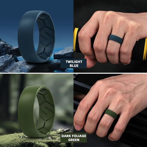 Egnaro Men's Silicone Rings 8mm Wide 2.2mm Thick Rubber Wedding Bands, 1/4/5/6/7 Multipack of Breathable Patent-Pending Design in Saudi Arabia