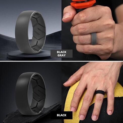 Egnaro Men's Silicone Rings 8mm Wide 2.2mm Thick Rubber Wedding Bands, 1/4/5/6/7 Multipack of Breathable Patent-Pending Design in Saudi Arabia