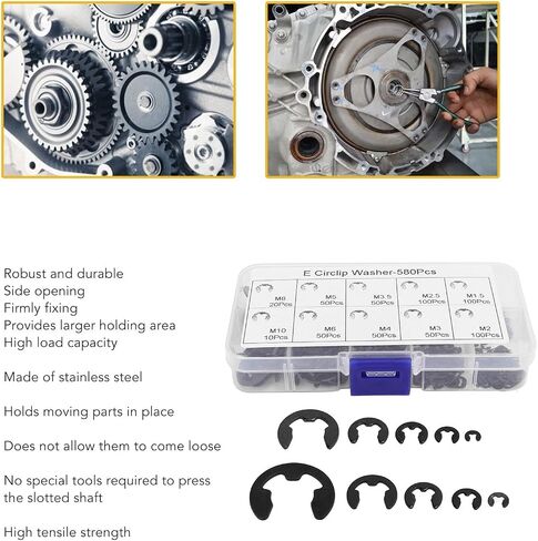580pcs e circlip gasher set e circlip gasher ، e ype asher with storage box full full full firm firming e type retaring retaring (Black) in Saudi Arabia