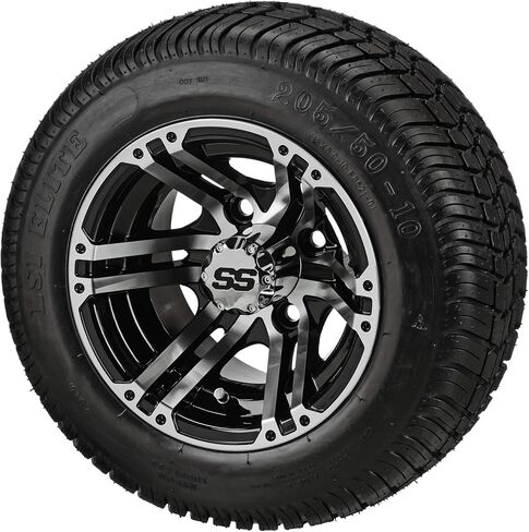 RM Cart - 10" Yukon Gloss Black on 205/50-10 LSI Elite Tires (Set of 4), Golf Cart Tires and Wheels Combo, Durable and Fits Club Car & EZ-Go carts, Assembled Before Shipping in Kuwait