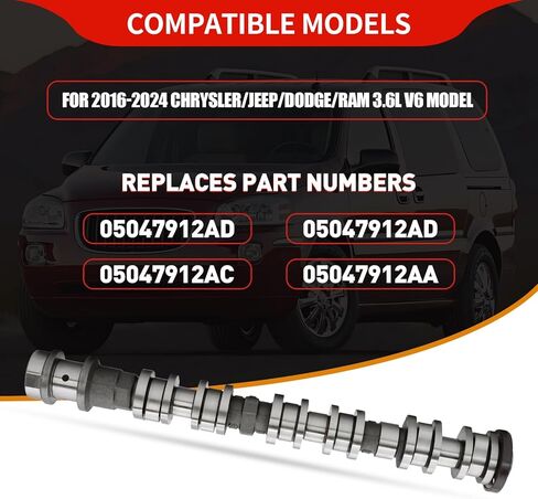 05047913AD Right Side Intake Camshaft for 2016-2024 Jeep/Dodge/RAM 3.6L V6 Model, Replaces Part Numbers 05047913AD, 05047913AC, 05047913AB, 05047913AA in Kuwait