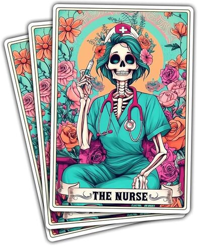 (3PCs) The Nurse Tarot Vinyl Sticker, The Nurse Tarot Card Holographic Stickers, Nurse Skeleton Hologrpahic Vinyl Stickers, Fun Nurse Decal- Stickers for Laptop Water Bottle Phone Car Helmet 3" in Saudi Arabia