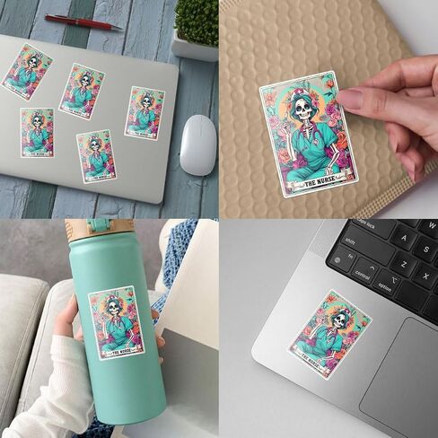 (3PCs) The Nurse Tarot Vinyl Sticker, The Nurse Tarot Card Holographic Stickers, Nurse Skeleton Hologrpahic Vinyl Stickers, Fun Nurse Decal- Stickers for Laptop Water Bottle Phone Car Helmet 3" in Saudi Arabia