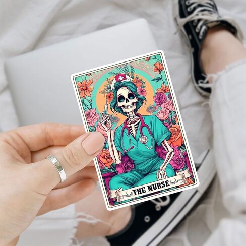 (3PCs) The Nurse Tarot Vinyl Sticker, The Nurse Tarot Card Holographic Stickers, Nurse Skeleton Hologrpahic Vinyl Stickers, Fun Nurse Decal- Stickers for Laptop Water Bottle Phone Car Helmet 3" in Saudi Arabia