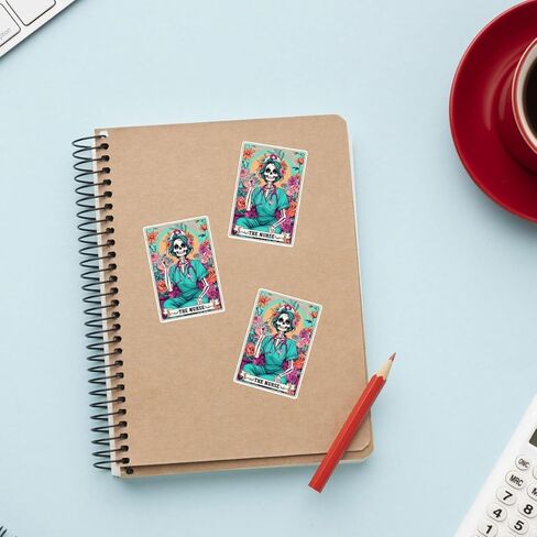 (3PCs) The Nurse Tarot Vinyl Sticker, The Nurse Tarot Card Holographic Stickers, Nurse Skeleton Hologrpahic Vinyl Stickers, Fun Nurse Decal- Stickers for Laptop Water Bottle Phone Car Helmet 3" in Saudi Arabia