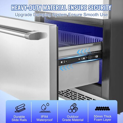 VEVOR 24 inch Undercounter Refrigerator, 2 Drawer Refrigerator with Different Temperature, 4.87 Cu.ft. Capacity, Waterproof Indoor and Outdoor Under Counter Freezer Fridge for Home and Commercial Use in Saudi Arabia