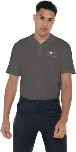 Official NCAA Men's 100% Cotton Knit Polo Short Sleeve Shirt Primary Logo Collection, Charcoal in Saudi Arabia