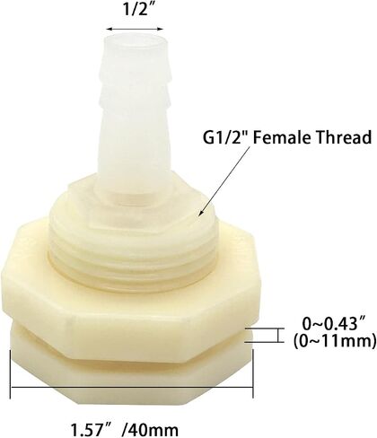 محول تركيب الحاجز 12 مم شائك X G1/2 من الإناث ABS FITTING ، موصل أبيض لأحواض السمك ، خزانات الماء ، أحواض ، حمامات السباحة (مجموعة من 4) in Kuwait