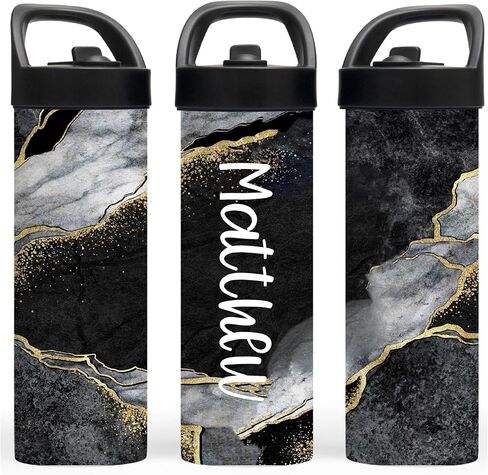 Custom Leakproof Water Bottle 20oz| Gym Tumblers| Running Cup| Adult Tumbler| Marble Sport Bottle (Black) in Kuwait