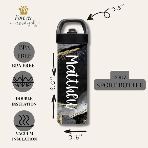 Custom Leakproof Water Bottle 20oz| Gym Tumblers| Running Cup| Adult Tumbler| Marble Sport Bottle (Black) in Kuwait