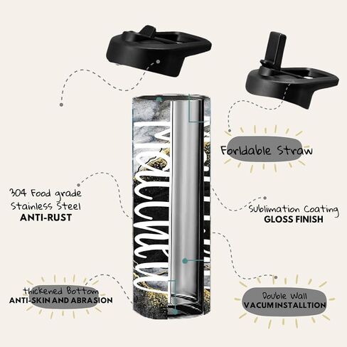Custom Leakproof Water Bottle 20oz| Gym Tumblers| Running Cup| Adult Tumbler| Marble Sport Bottle (Black) in Kuwait