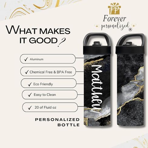 Custom Leakproof Water Bottle 20oz| Gym Tumblers| Running Cup| Adult Tumbler| Marble Sport Bottle (Black) in Kuwait